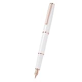 HongDian - Pluma estilográfica de metal blanco 920, punta fina chapada en oro rosa,...