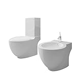 vidaXL Set de Inodoro y Bidé Suelo Pie Cerámica Blanco Váter WC Retrete Bidet