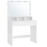 VASAGLE Tocador, Mesa de Maquillaje, con 9 Bombillas LED y Espejo, Luz Regulable, 2...
