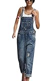 Huateng Moda para Mujer Pantalones Vaqueros desgarrados Bib Overol Peto Jeans Monos