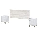 Cabezal + Dos mesitas de Noche, Cabecero para Cama de Matrimonio, Modelo Sweet, Blanco...