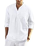 Enlision Hombre Verano Camisa de Lino Camisa Ajustada de Color Liso Camisa con Cuello en V...