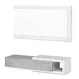 Recibidor con cajón y Espejo, Mueble de Entrada, Modelo Noon, Acabado en Blanco Artik y...