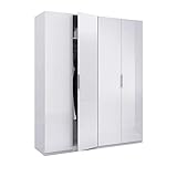 Armario 4 Puertas, Color Blanco Brillo, Medidas 200 cm (Alto) x 180 (Ancho) x 52 cm...