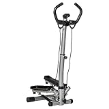HOMCOM Máquina de Step Stepper Fitness con Manillar Altura Ajustable Pantalla LCD Cintas...