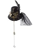 Steampunk - Mini sombrero de copa gótico, horquilla de mariposa, cadena, velo, tocado,...