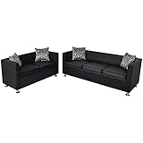 vidaXL Set de Dos sofás de Cuero Artificial Negros de 2 plazas y de 3 plazas