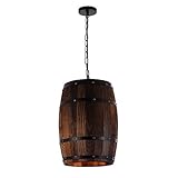 PetLily Lámpara colgante de barril de vino de madera, accesorios de lámpara de techo...