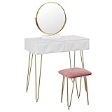 EUGAD Juego Mesa de Tocador con Taburete Acolchado de Terciopel y Espejo Giratorio 360 °...