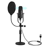 Microfono Streaming Condensador USB ASMR Profesional, Micrófono para Podcast 192kHz/24Bit...