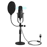 Microfono Streaming Condensador USB ASMR Profesional, Micrófono para Podcast 192kHz/24Bit...