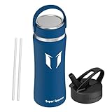 Super Sparrow Paja Botella de Agua Acero Inoxidable - 750 ml, Boca Ancha Termo con paja,...