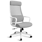 MELOKEA Silla de oficina ergonómica con reposacabezas ajustable, red de respaldo alto y...