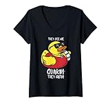 Mujer Goma Duck They See Me Quakin 'Cool Yellow Duck Lover Quack Camiseta Cuello V