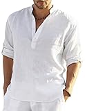PADOLA Hombre Camisas Lino T-Shirt Suelta Manga Larga Casual Top Color Sólido Camisa de...