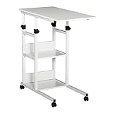 HOMCOM Mesa Auxiliar de Sofá 80x40 cm Mesa Lateral en Forma de C con 4 Ruedas Giratorias...