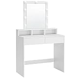 VASAGLE Tocador, Luces LED con Brillo Ajustable, Mesa de Maquillaje con Espejo, 2 Cajones...