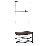 HOMCOM Perchero Metálico de Pie con Asiento Acolchado Estante para Zapatos y Colgador de...