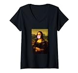 Mujer Enjoy Wear Sarcastic French Mona Lisa Chewing Bubble Gum Fun Camiseta Cuello V