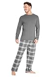 CityComfort Pijama Hombre Conjunto de Pijamas Manga Larga y Pantalones Cuadros (XL, Gris)