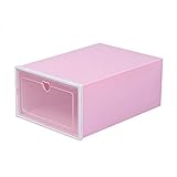 20 cajas de zapatos de plástico apilables grandes y transparentes con tapas (rosa)