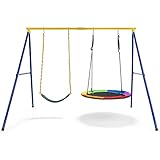 COSTWAY Juego Columpio Jardin Exterior de Acero, Columpios Infantiles Exterior, hasta 300...