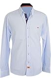 Pi2010 Camisa Bandera de España Hombre Celeste con Marino, Fabricado en España, Talla L