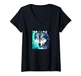 Mujer Lobo lindo acuarela lobos artÃ­sticos Camiseta Cuello V