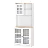 HOMCOM Armario de Cocina con Estantes y Puertas de Vidrio Pequeños Electrodomésticos y...