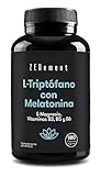 L-Triptófano con Melatonina, Magnesio + Vitaminas B3, B5 y B6, 180 Cápsulas | Induce al...
