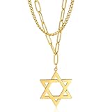Collares de Capa Estrella David Para Mujeres y Hombres Amuleto de Acero Inoxidable...