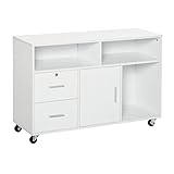HOMCOM Mueble Auxiliar de Oficina Mueble Archivador con Ruedas Estantes y Cajones Armario...