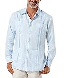Cubavera Guayabera con Cuatro Bolsillos, Manga Larga, con Pliegues, Camisa de Botones...