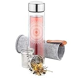 Navaris Botella para té con Filtro - Botella de Vidrio de 500 ML con Filtro infusor y...