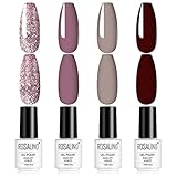 ROSALIND 4pcs Esmaltes Semipermanentes de Uñas en Gel UV LED, Kit de Esmaltes de Uñas de...