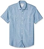 Amazon Essentials Camisa Chambray de Manga Corta y Ajuste Entallado Hombre, Azul Medio, S