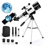 Telescopio Astronómico 300/70 mm Portátil con Trípode, Localizador de Estrellas,...