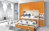 Dafne Italian Design Dormitorio completo con puente, efecto abedul, mandarina (triple cama...