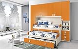 Dafne Italian Design Dormitorio completo con puente, efecto abedul, mandarina (triple cama...