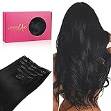 WENNALIFE Extensiones Clip Pelo Natural, 60cm 120g 7 Piezas, Negro Azabache Extensiones de...
