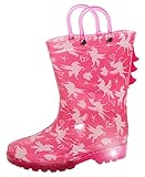 Botas Wellingtons de unicornio iluminadas para niños, botas de agua rosadas con asas y...