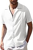 FLYCHEN Camisa Casual de los Hombres Camisa Chambray de Manga Corta Camisa de Hombre...