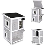 GYMAX Caseta de Gato de Madera de 2 Niveles, 51 x 51 x 81 cm, con Techo de Asfalto...