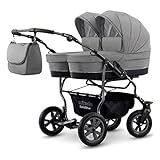 Carro gemelar 3 piezas. Capazos+sillas+portabebes+accesorios. Duet BBtwin trio. Gris