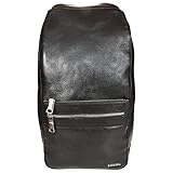 Sassora Mochila mediana de piel auténtica negra para hombre, negro, M, Americana