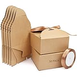 BELLE VOUS Cajas de Cartón Kraft Marrón Borde Escalopado (Pack de 50) Cuadradas con...