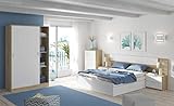 Pack Dormitorio Completo Alaya Color Blanco y Roble para Camas 150 cm (Cama+cabecero+2...