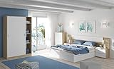 Pack Dormitorio Completo Alaya Color Blanco y Roble para Camas 150 cm (Cama+cabecero+2...