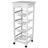 BAKAJI Carro de Cocina Ahorra Espacio de Madera MDF Blanca con 4 cestas de Fruta, cajón...