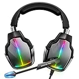 Cascos Gaming PS4, Auriculares Gaming con Giratorio de 90° y 4 Modos de Iluminación RGB,...
